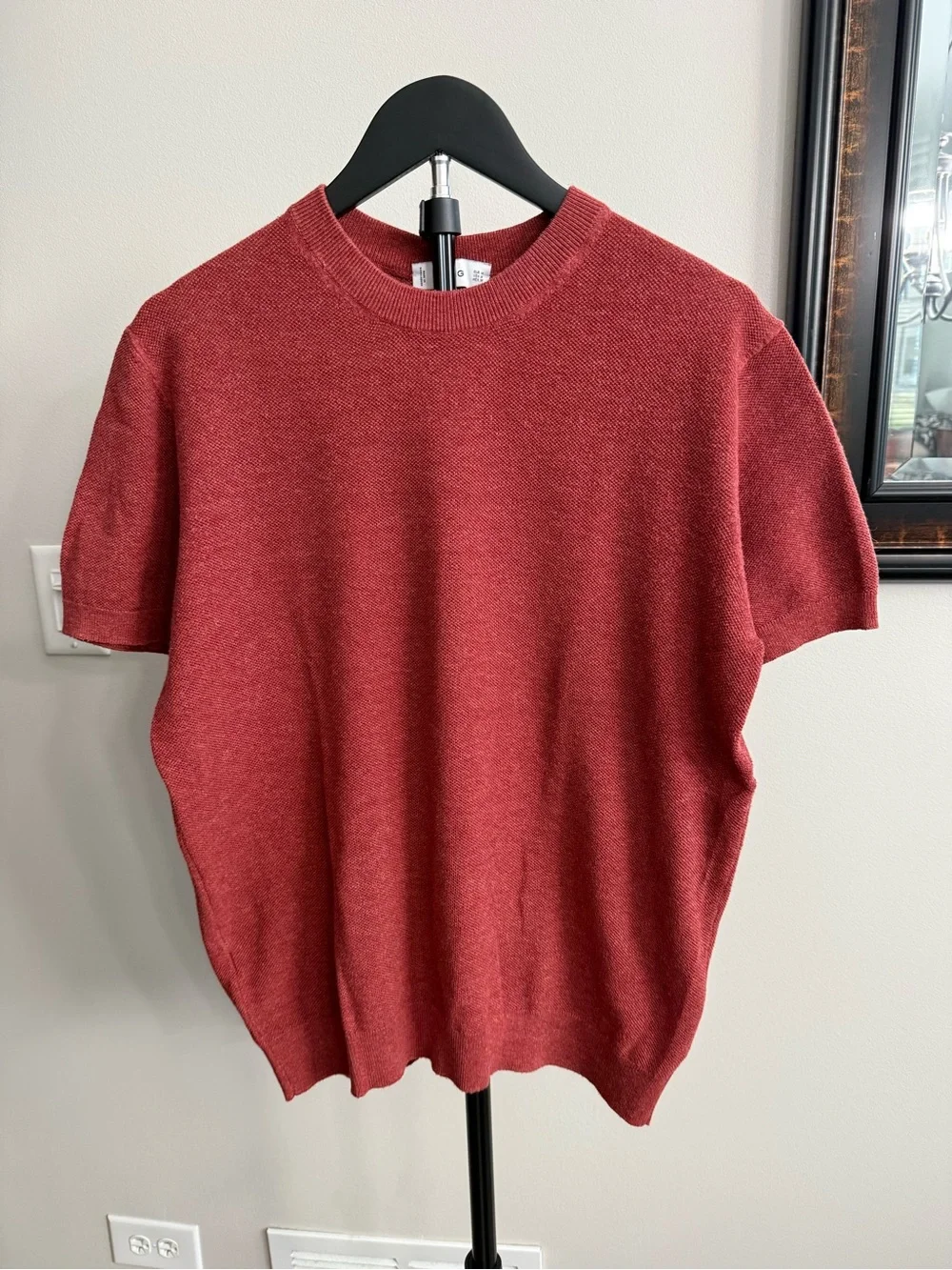 Men's MNG Crewneck Short-Sleeve Fine Waffle Knit  Brick Red Size Medium